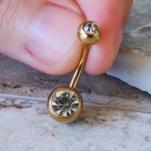 18K Gold Plated Belly Button Rings with Bezel CZ (cubic zirconia)